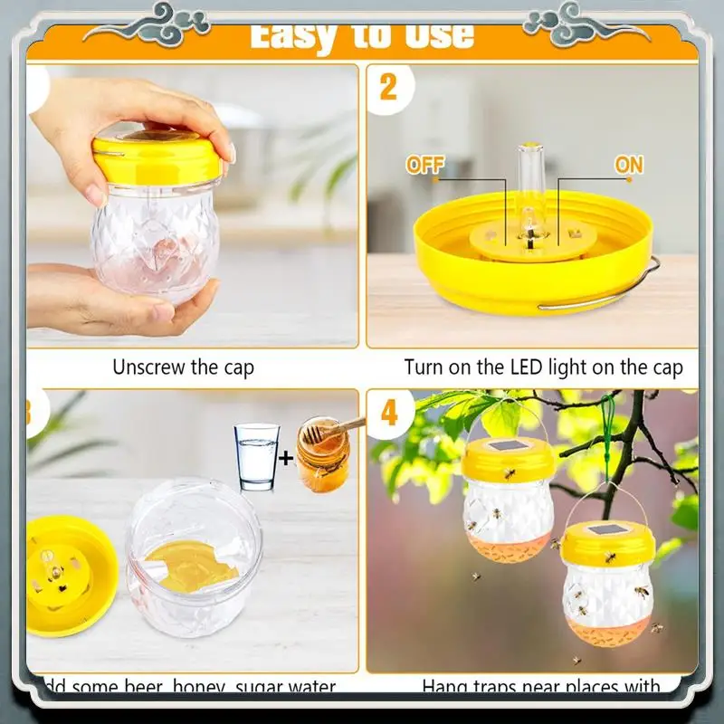 

Durable 4PCS Wasp Trap Outdoor Hanging, Solar Wasp Repellent Carpenter Bee For Outside, Reusable Traps Wasp Easy Install Easy To
