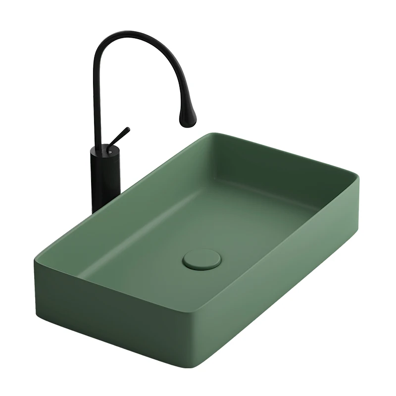 Square washbasin on stage, Morandi green matte ceramic washbasin