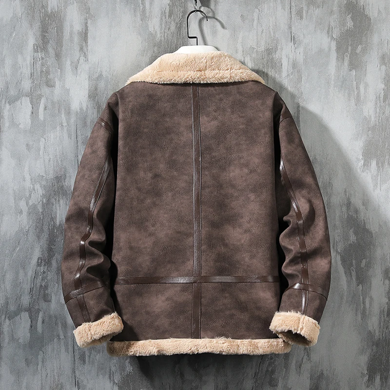 LUZHEN Shearling Patchwork Faux Leather Design Vintage Clothes Coats Handsome Thermal Trendy Winter Outerwear Jacket Male LZ7153