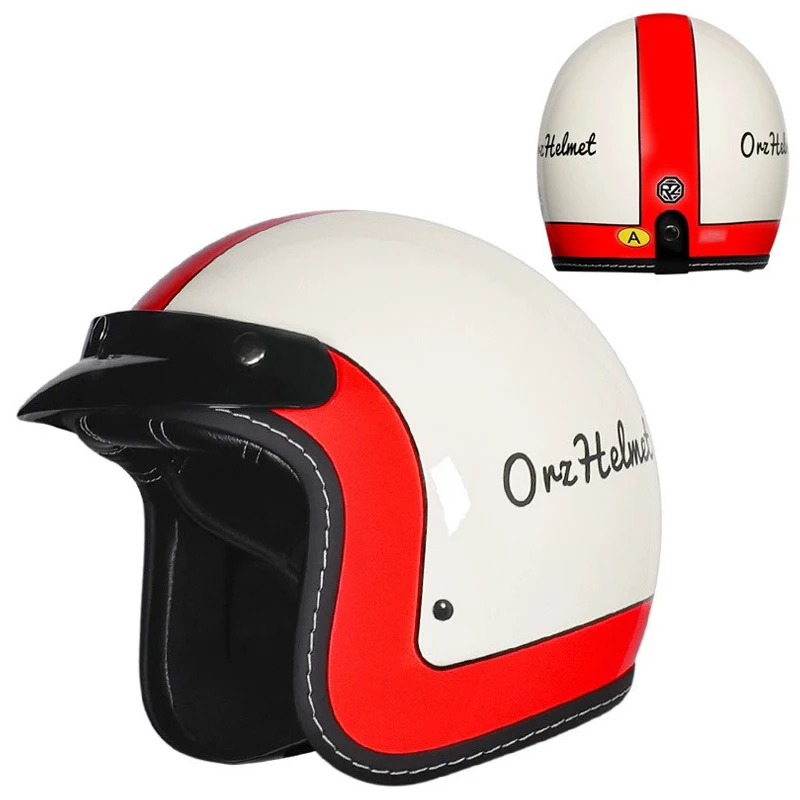

ORZ Retro Fashion Motorcycle Helmet 3/4 Half Helmet Safety Helmet Suitable for All Seasons