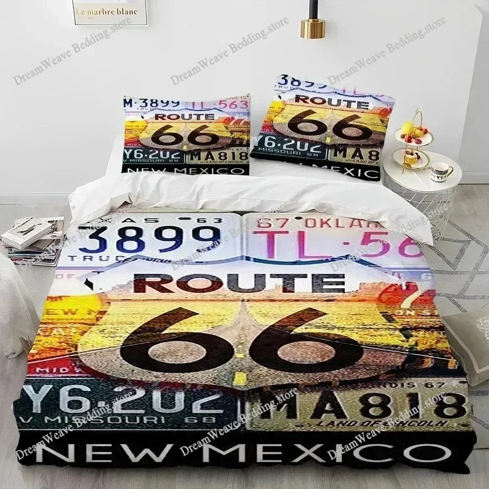 

3D Historic Route 66 Mother Road Bedding Set Duvet Cover Bed Set Quilt Cover Pillowcase Comforter King Queen Size Boys Adult