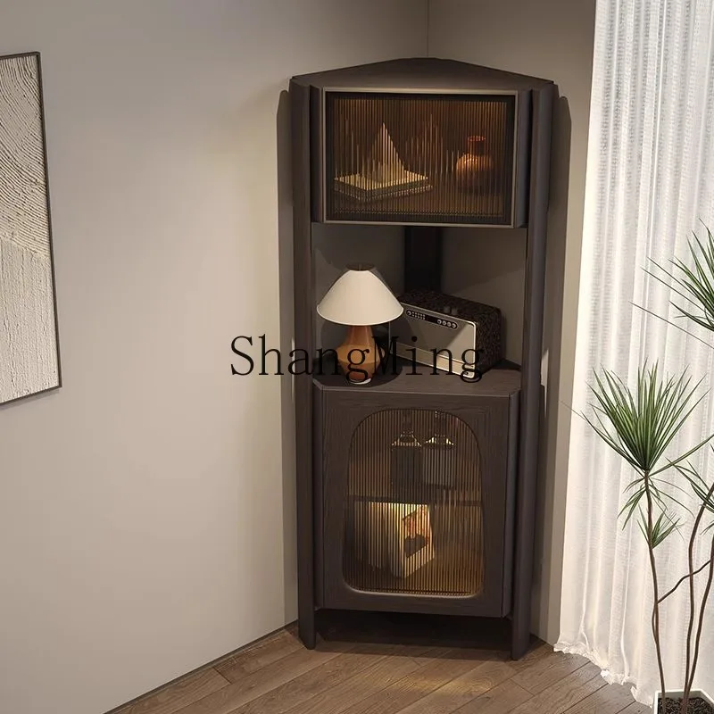 CL  wood corner cabinet light luxury antique black triangular cabinet living room dining room corner rack