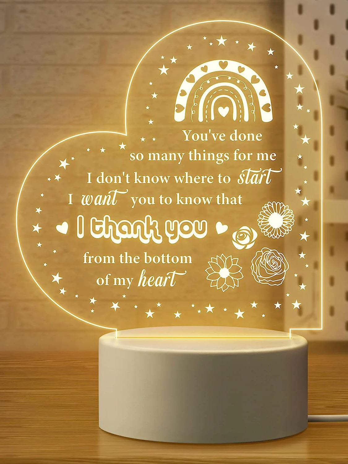 Soft Warm White LED Lamp - Perfect Gift for Best Friends, Teacher, 3D Illusion Lamp with thank you Message-Ideal for Birthdays