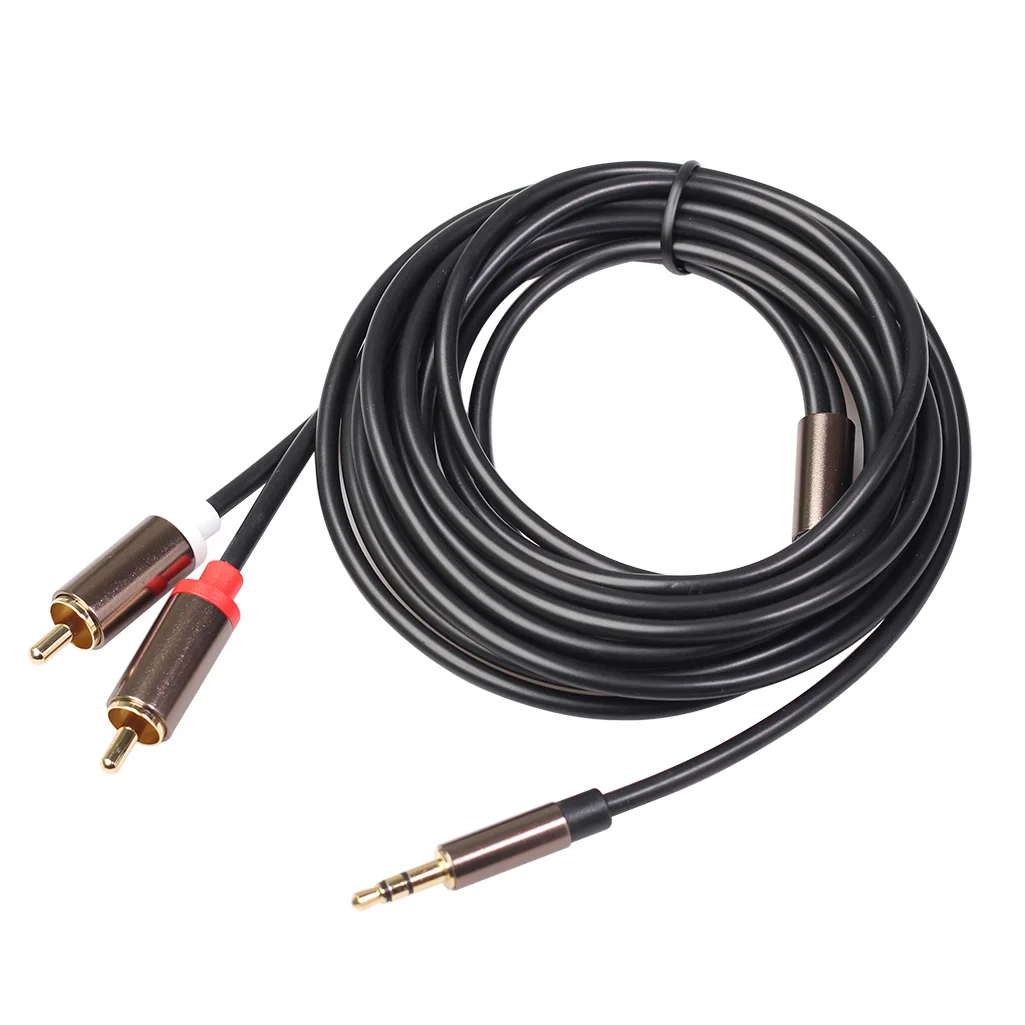 

1m 2m 3 Meter Audio To Audio Black Silver Aluminum Alloy Shell Oxygen-free Copper 3.5mm To 2rca Double Lotus Audio Cable