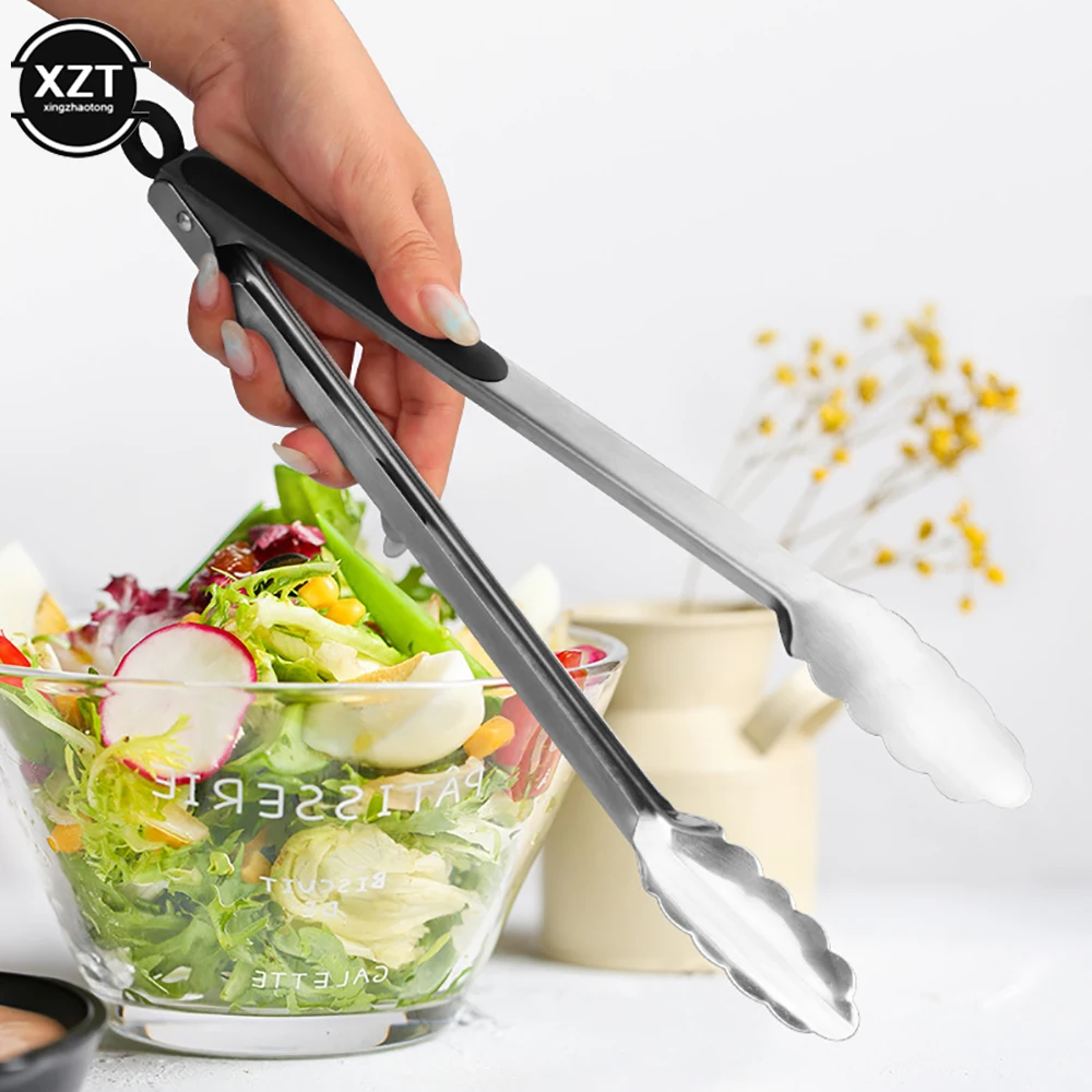 Non-slip Stainless Steel Barbecue Bread Clip Salad Food Clips Bread Pasta Serving Tongs Kitchen Cooking Tools BBQ Gadgets