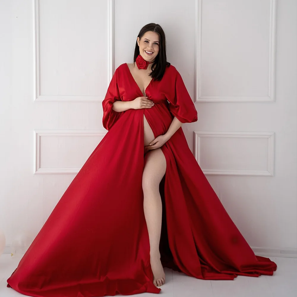 

Bohemian Photo Shooting Pregnancy Dress Soft Satin V-neck Dress Photography Dress For Women Maternity Dresses For Baby Showers