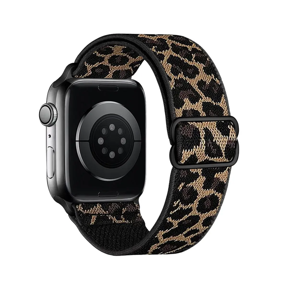 Leopardmuster-Armband aus dehnbarem Nylon, kompatibel mit iWatch 42 mm und 46 mm, verstellbares Leopardmuster-Armband für Apple Watch Series 12, 7, 6, 5, 4, SE. – Detail 9