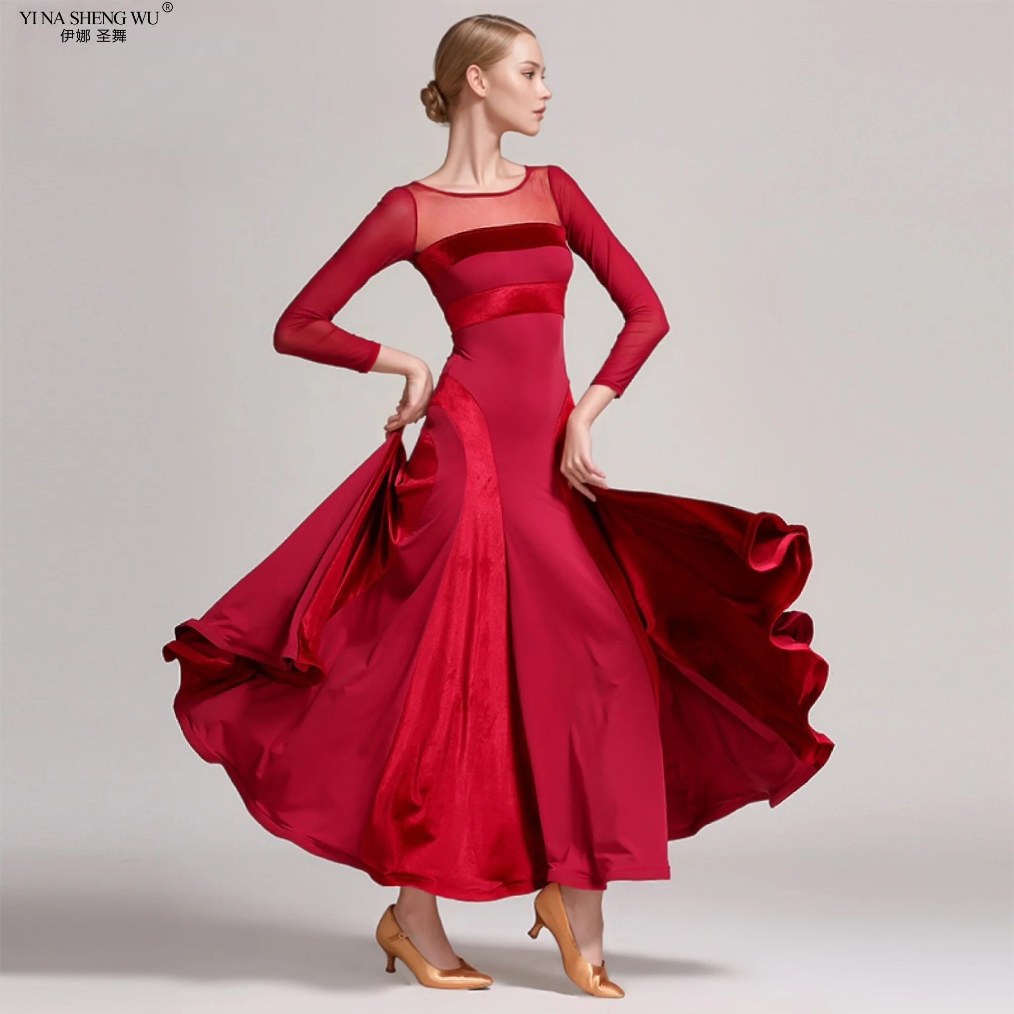 Red Standard Ballroom Dress for Women with Fringe Waltz Dance Wear Modern Ballroom Dance Costume Flamenco Style S-XXL
