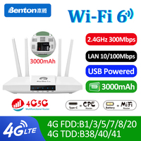 Benton Unlocked WiFi6 4G SIM Router 3000mAh USB Powered 4G Router Portable WiFi Mobile Travel Router Work with 3G 4G 5G SIM Card