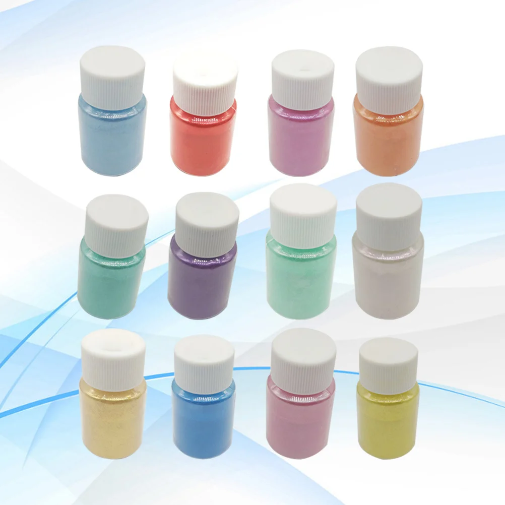12pçs pó de pigmento pérola 10g por garrafa, mica de grau multicolorido para artesanato de sabão, bombas de banho, tintas diy, lábios, rosto seguro
