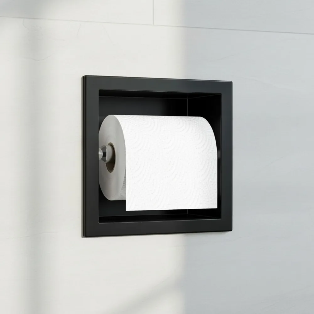 

Recessed Toilet Paper Holder, Stainless Steel Built-in Wall Mount for Small Bathroom, Matte Black