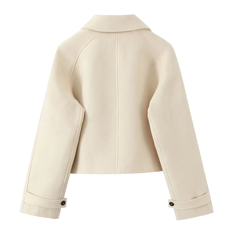 Yenkye 2025 feminino outono inverno quente elegante curto casaco de lã manga longa único breasted lapela gola alta rua outerwear