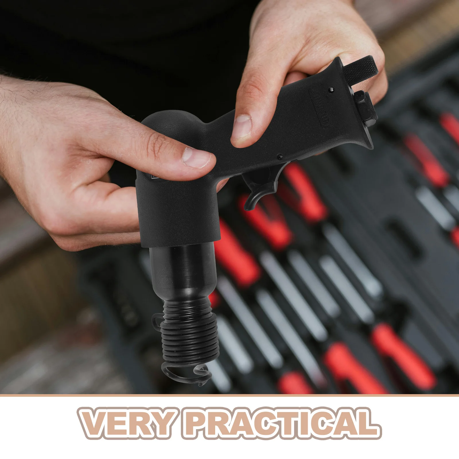 1 jeu de marteau pneumatique multifonctionnel de 150Mm, Kit de marteau à Air robuste pour l'élimination de la rouille, 4 ciseaux inclus, frein pneumatique