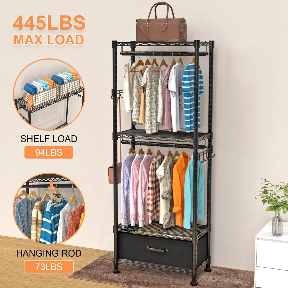 

Best Selling Clothes Rack, Clothing Rack for Hanging Clothes, 4 Tiers Adjustable Closet Organizer System with Drawer