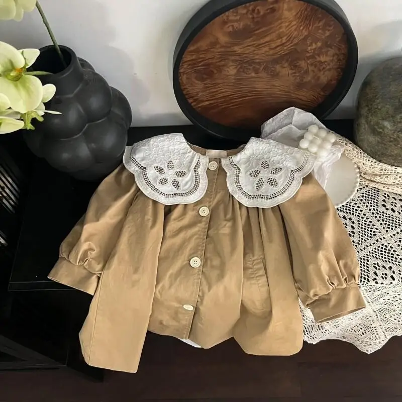 Kawaii فتاة خندق معطف الخريف والشتاء النسخة الكورية الترفيه نمط جديد طالب أزياء من الدانتل تقليم الاتجاه ملابس الأطفال #4