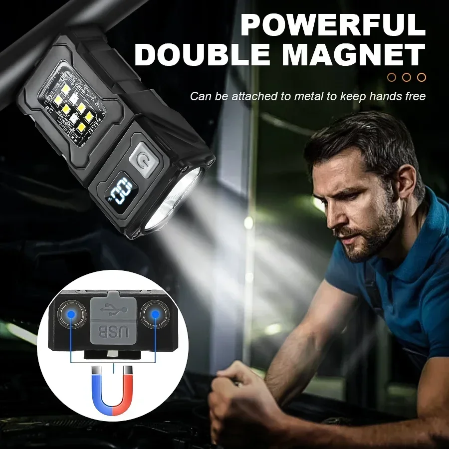 

D5 Portable LED Flashlight Super Bright Mini Rechargeable LED Tail Magnet Torch with COB Side Emergency Light for Camping Hiking