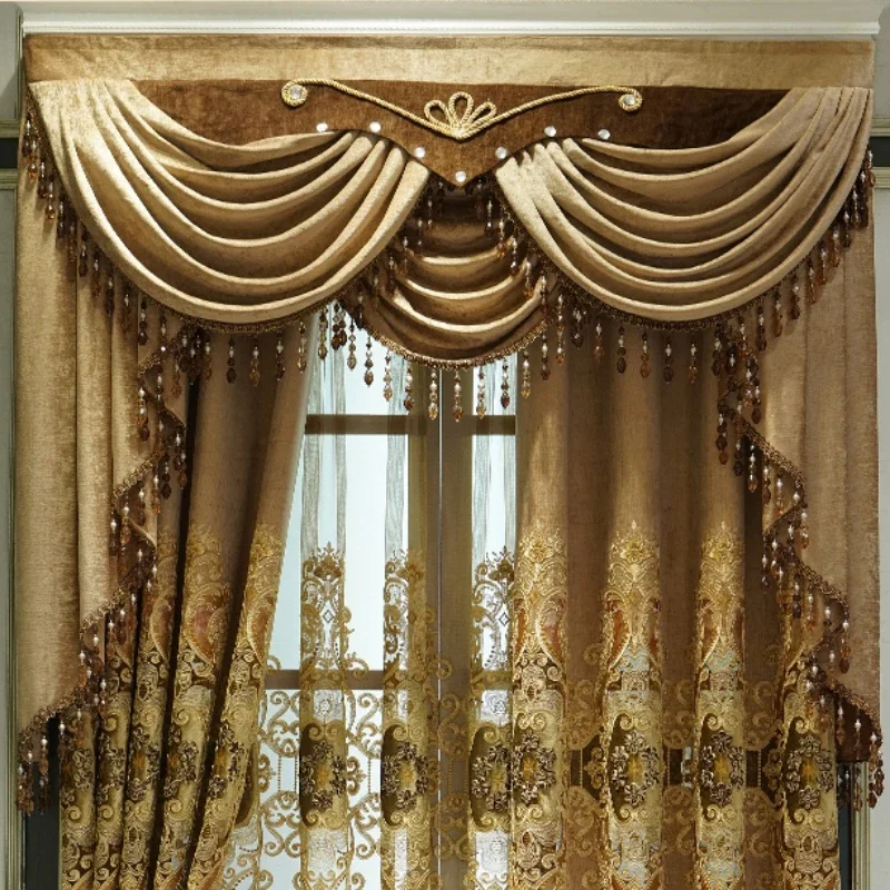 American style luxury embroidery chenille blackout curtain retro European style living room dining room bedroom valance curtain