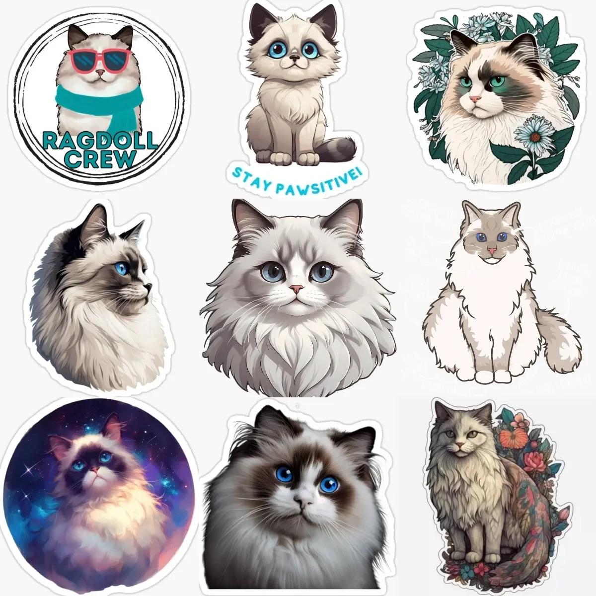 

Cute Ragdoll Cat Pets Catoon Creative PVC Sticker for Decorate Fridge Room Wall Car Van Window Decal Accessories