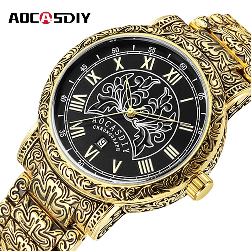 European and American men's watches, ancient Roman carved quartz watches, watch men waterproof steel belt watches**