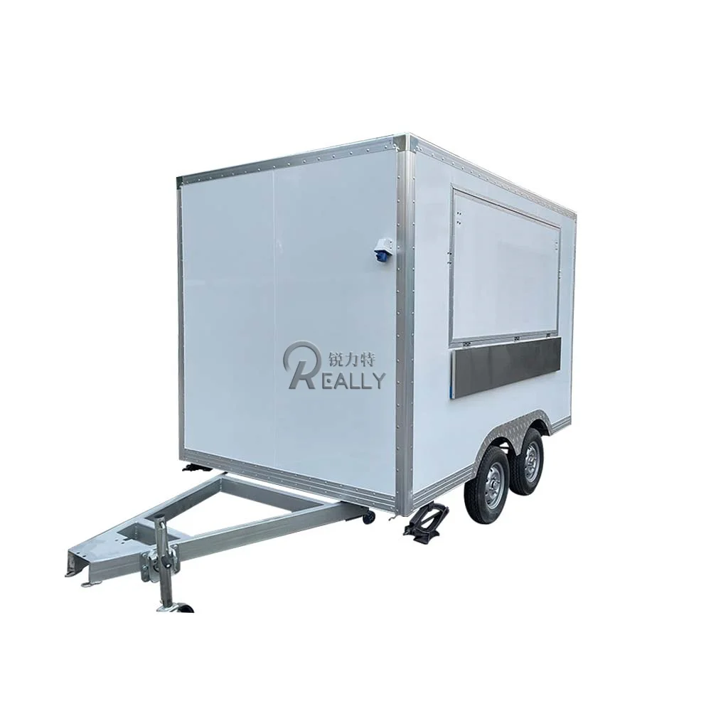 عربة مقطورات الطعام الجديدة للمطبخ المتنقل هوت دوج والشواء مجهزة بالكامل بمعايير الولايات المتحدة وفرن البيتزا والقهوة والآيس كريم وشاحنة الوجبات السريعة