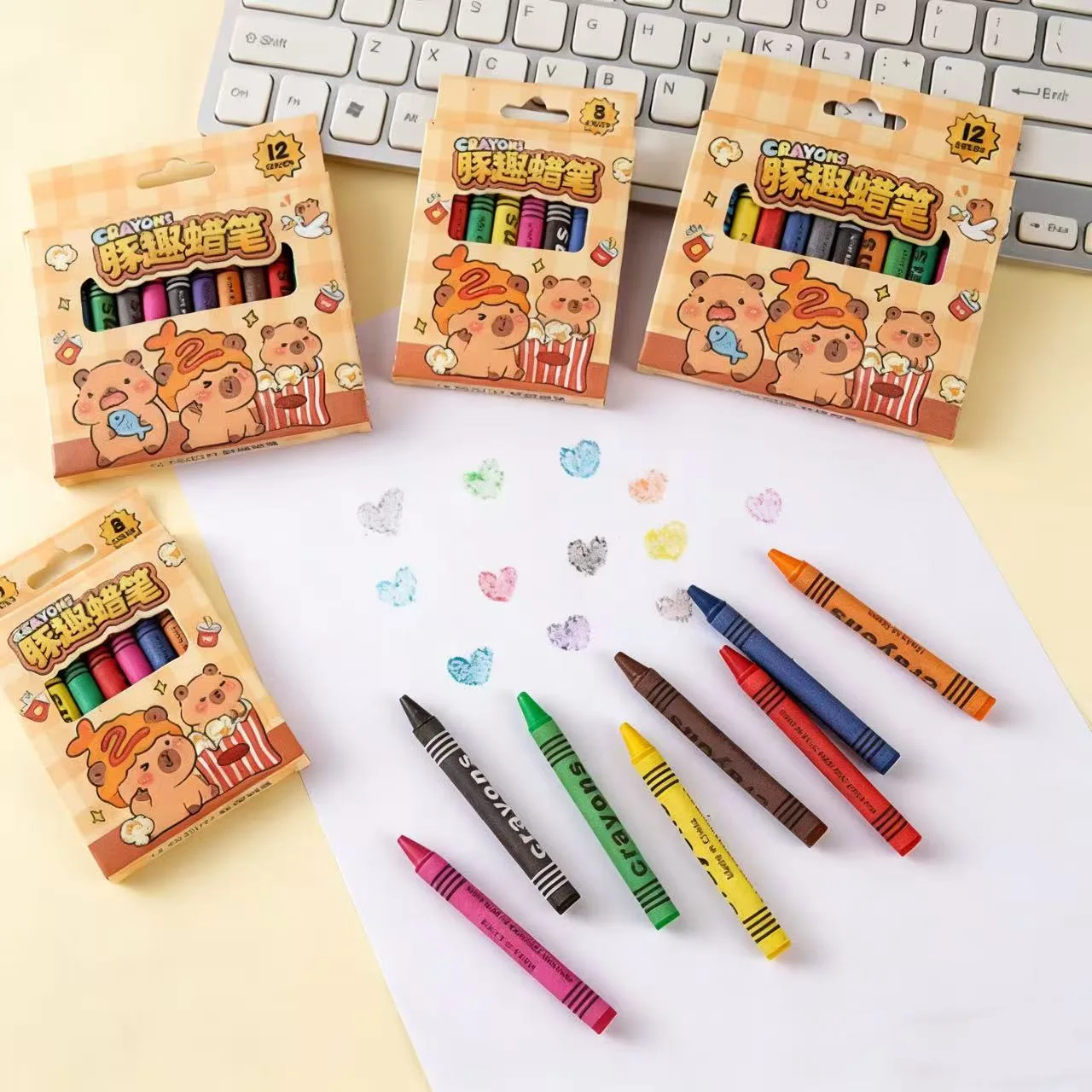 Colored crayons - 8 color & 12 color crayon sets for drawing, doodling, oil pastels, stationery, and prizes