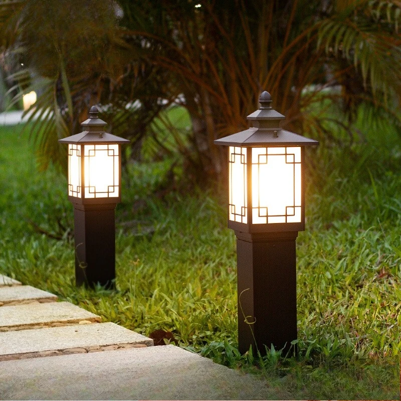

Retro light New Chinese outdoor courtyard household led lawn light Outdoor waterproof grass power connection Garden villa light