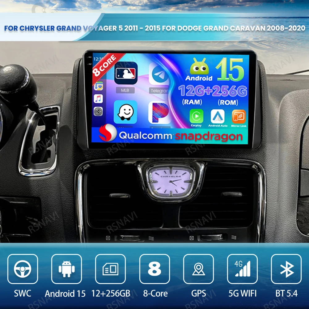 

Android 15 Car Radio For Chrysler Grand Voyager 5 2011 - 2015 For Dodge Grand Caravan 2008-2020 DVD BT GPS 5G WIFI 4G LTE DSP