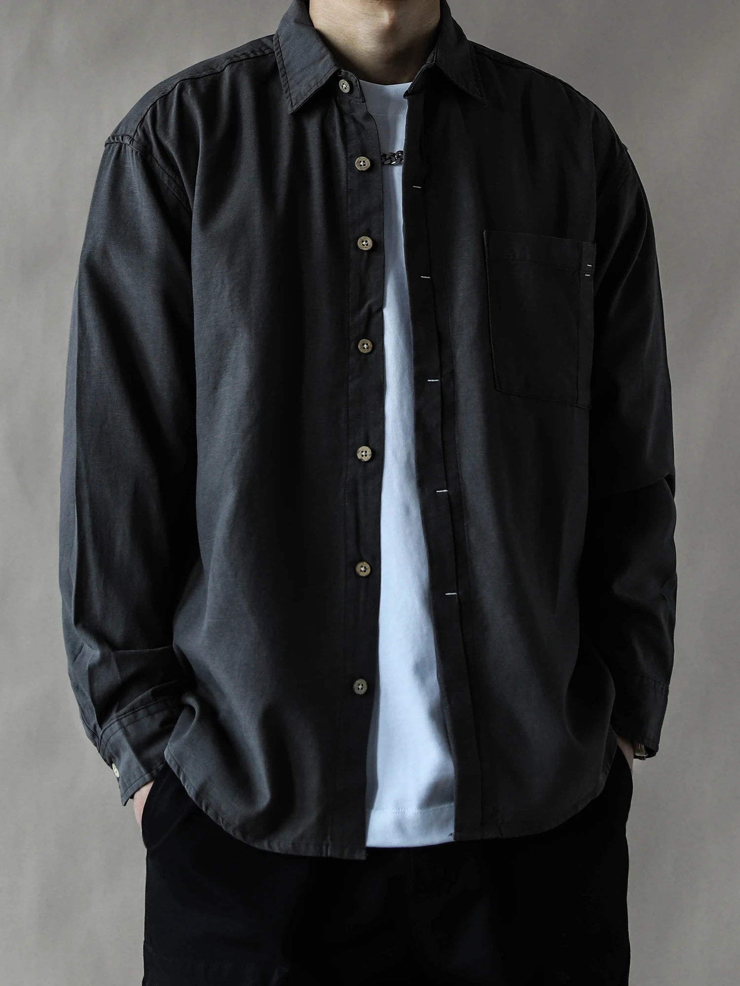 

American Workwear Sle Men's Long Sve Loose Casual irt ey High Quali Simple Design Versatile Comfortable Cotton Blend