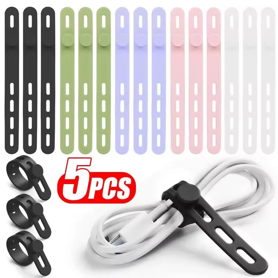 

Cable Organizer Reusable Silicone Cable Ties Desk Winder Wire Management Clips for Earphone USB Cord Mouse Home Office Travel