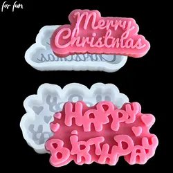 For Fun English Letters Christmas Candle Mold DIY Handmade Art Candle Gypsum Soap Birthday Cake Decoration Baking Silicone Mold