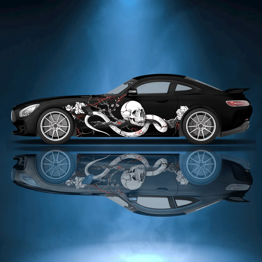 White Snake Sticker with Flowers Car Vinyl Wraps Decal PVC Anti Scratch Sticker Suitable for Trucks SUV Decor Auto Accessories