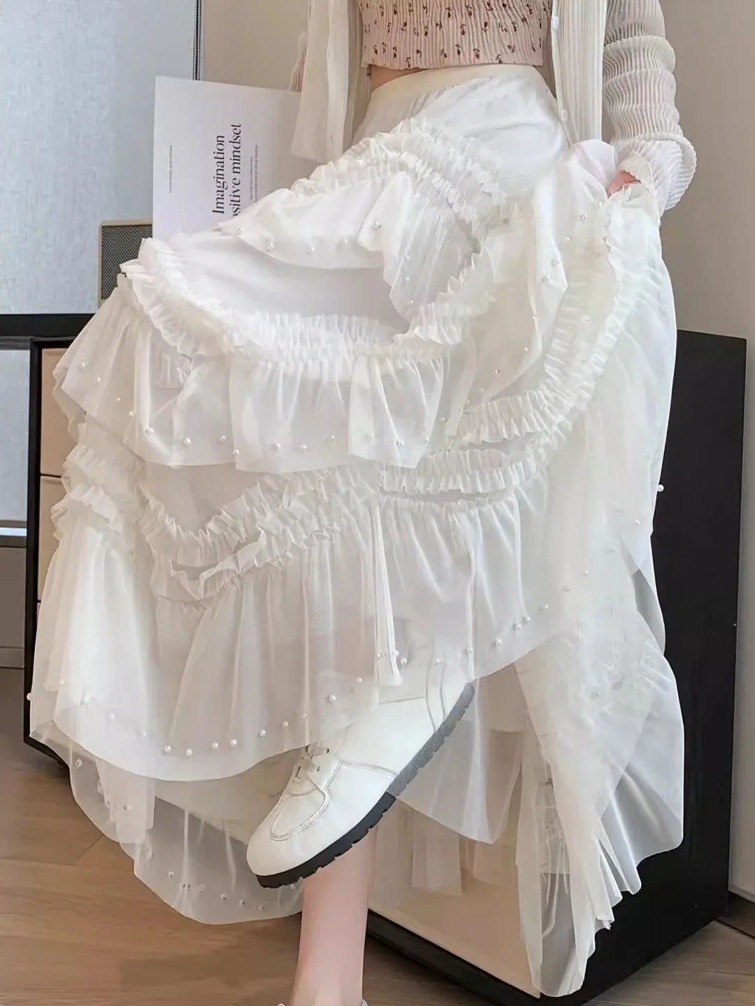 

Women's High Waist A-Line Skirt Gathered Pleated Tulle Maxi Skirt Spring Autumn Soft Comfortable Polyester Fiber Gored Skirt