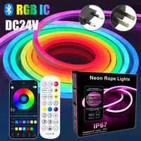 DC 24V Rgbic Neon Led Strip Light With Bluetooth15/20 Meters 5M 10M Outdoor Waterproof Neon Rope Lights App Remote Control Band