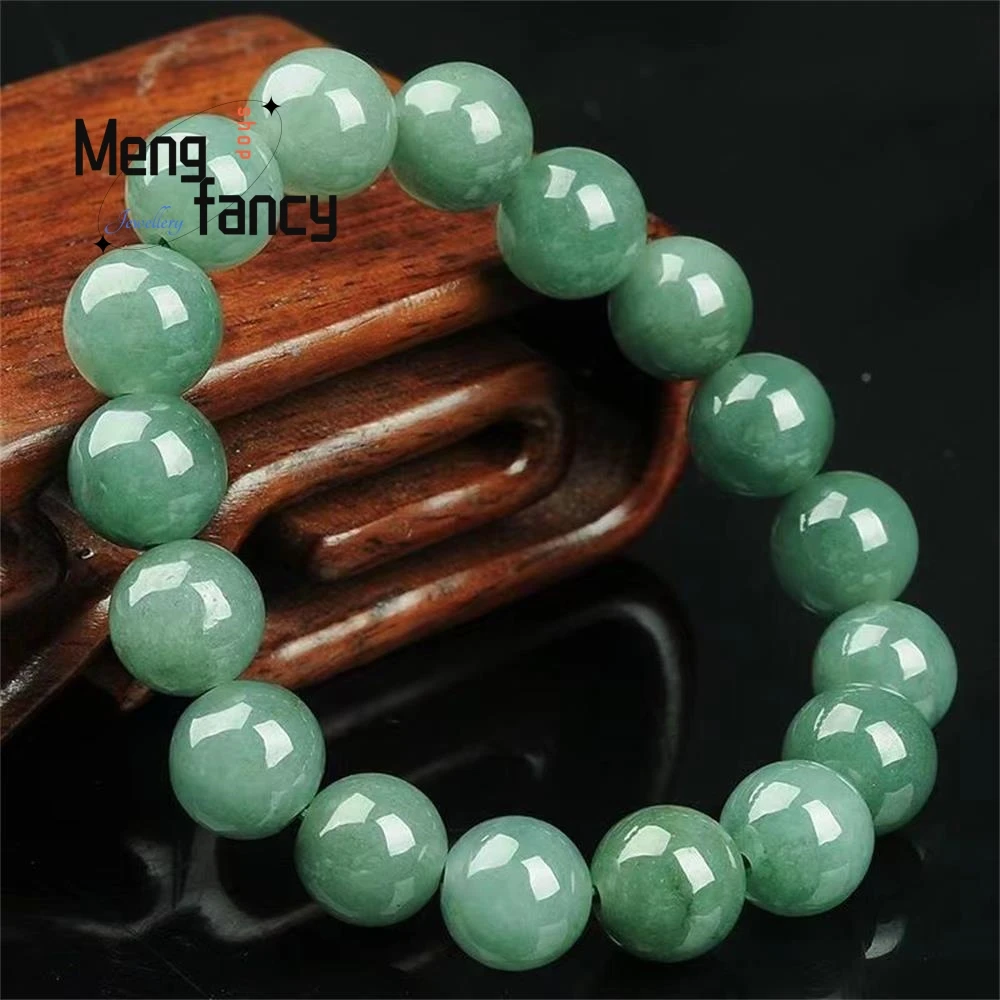 Natural Myanmar Jadeite Oil Green Bead Bracelet Exquisite Elegant Simple High-grade Luxury Quality Jade Jewellery Holiday Gifts