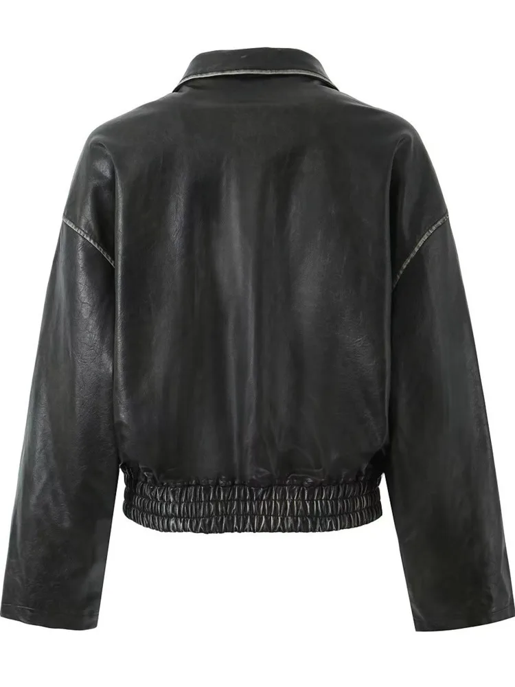 ZMEENNA Women's Faux Leather Bomber Jacket With Pockets And Zip Closure Chic And Casual Outerwear Vintage Style ZM3776