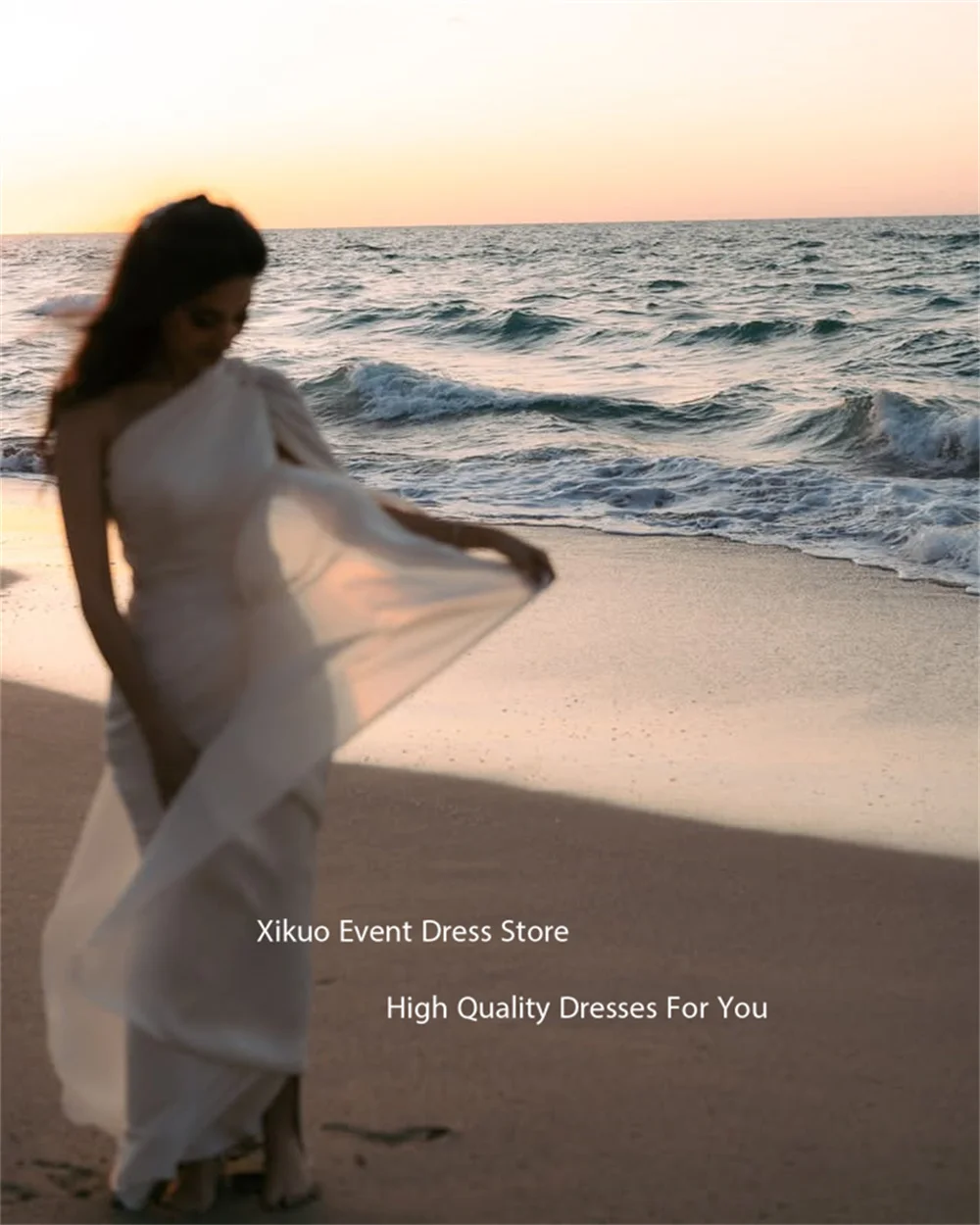 Xikuo Sparkle Kristall Eine Schulter Brautkleider Geraffte Chiffon Brautkleid Meerjungfrau Asymmetrische Vestidos De Novia Angepasst