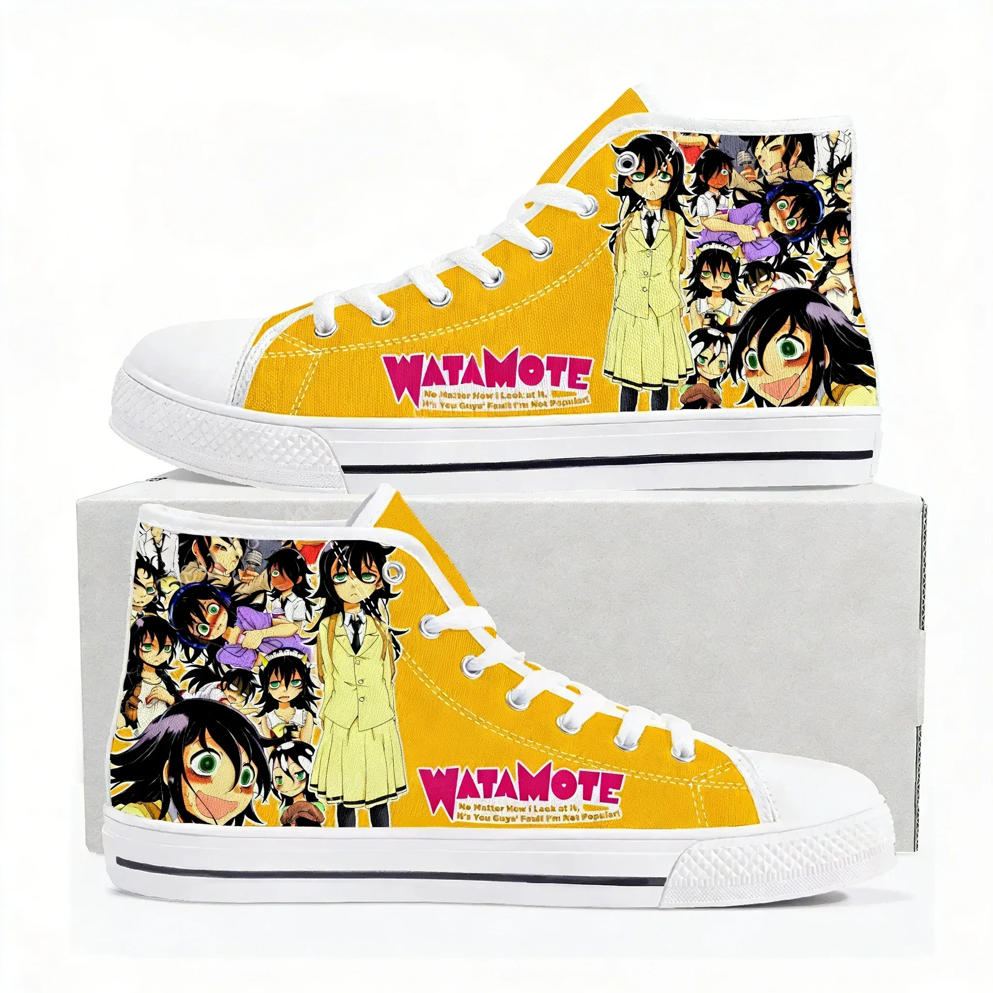 Watamote Kuroki Tomoko High Top Sneakers Mens Womens High Quality Canvas Sneaker Comics Manga Couple Customized Shoes