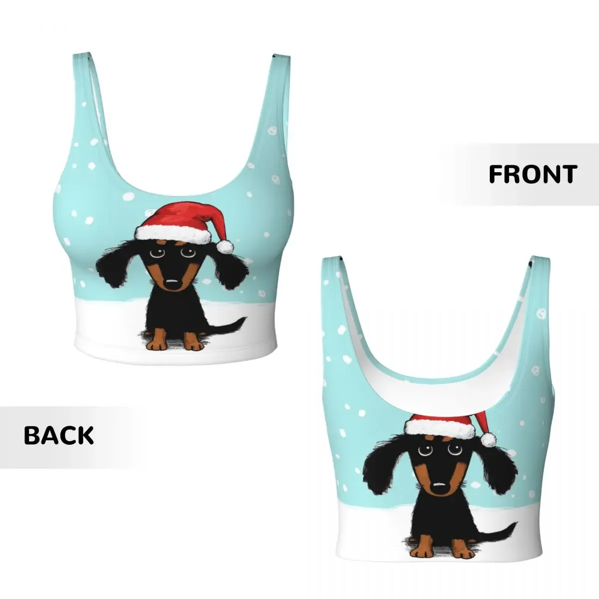 Custom Cute Dachshund Christmas Winter Wiener Dog Santa Women Sports Vest Bras Gym Workout High Impact Yoga Crop Tank Tops