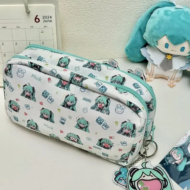 Hatsune Miku Pencil Case Large Capacity 3 Layer Cartoon Pencil Pouch Cute Kids Student Pen Bag Stationery Storage Box Gift