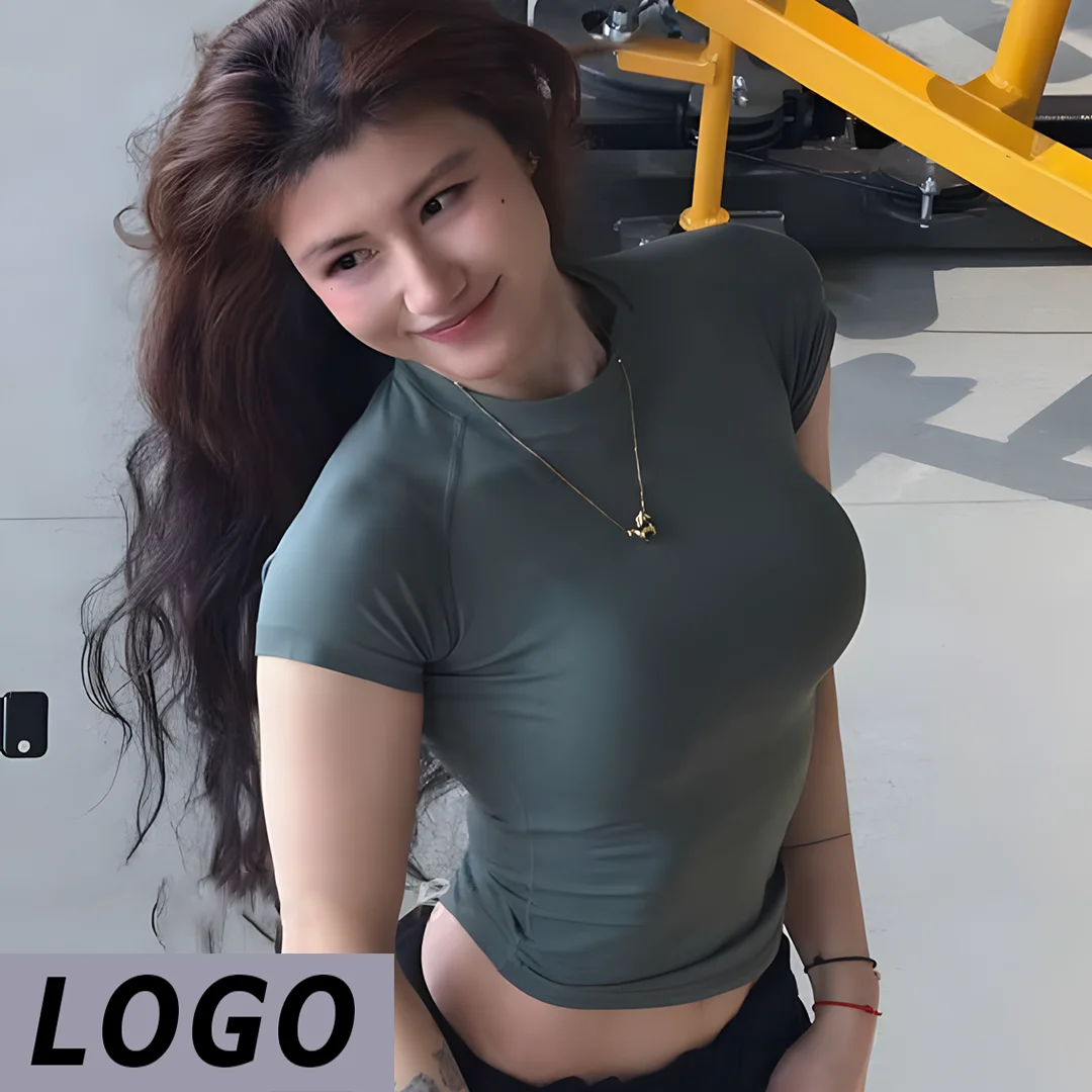 DF Ladies Short Sleeve Sports T Shirt Crew Neck Slim Fit Elastic Breathable Quick Dry Gym Yoga Running Cycling Daily Casual At