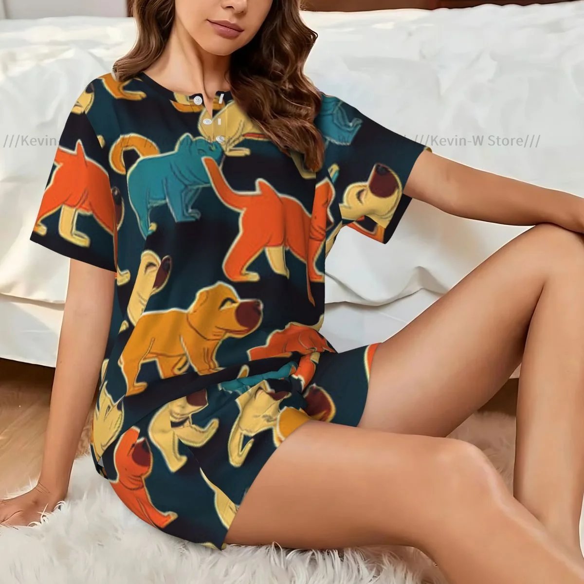 

Women Pajamas Set Cute Dogs Homewear Two-Piece Short-Sleeved Short
