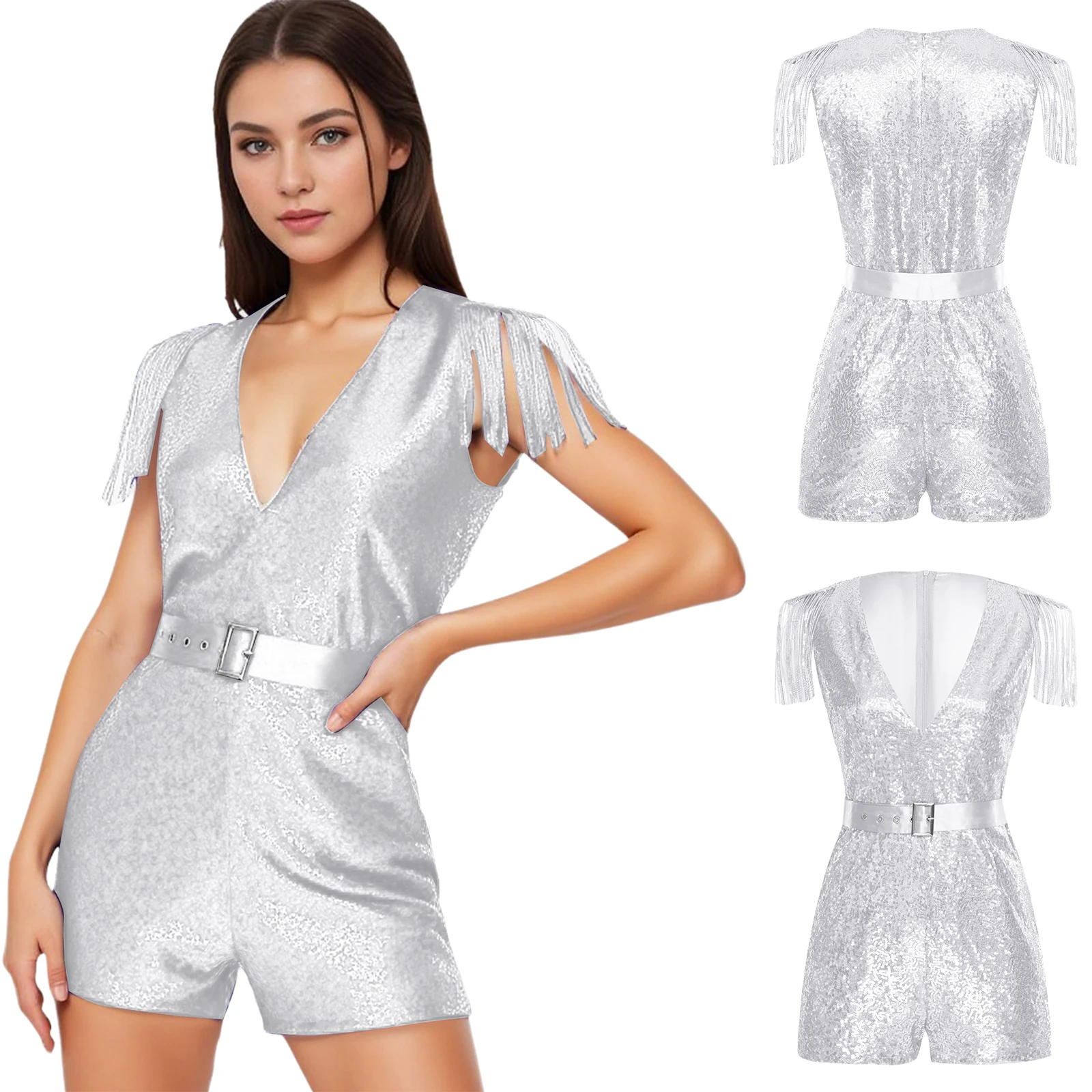 

Jumpsuit Women One Shoulder Sleeveless High Waist Jumpsuits Sequins Straight Pants Romper Evening Party Cocktail Club Wear