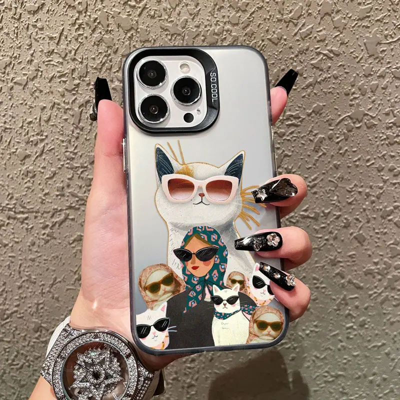 

White Cat And Fashion Women Pattern Phone Case For Samsung S25 S22 Ultra Plus S24 S23 Ultra Plus FE S21 FE Laser Shockproof Case
