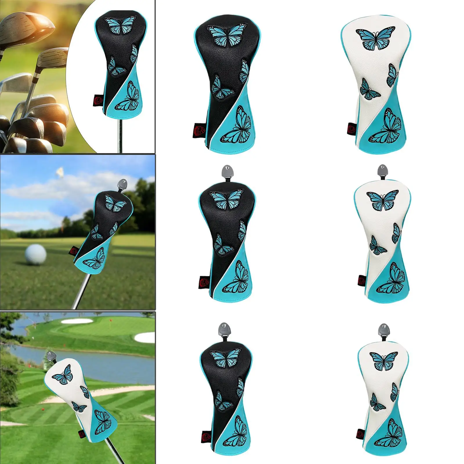 Golf Wood Headcover Protective Sleeve Butterfly Pattern Scratch Proof PU Leather