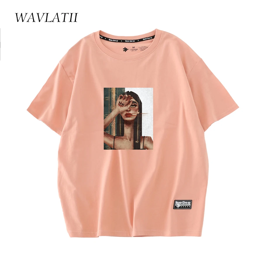 WAVLATII New 2022 Women Gothic Style T Shirts Female Abstract Printed Streetwear 100% Cotton Black Summer Tees Tops WT2208