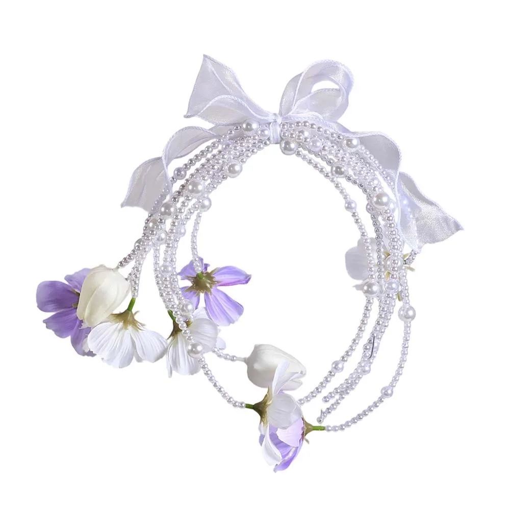 

Pearl Handle Bridal Bouquet Satin Ribbon Bell Shape Wedding Flowers Creative Design Artificial Silk Top Handle Bouquet