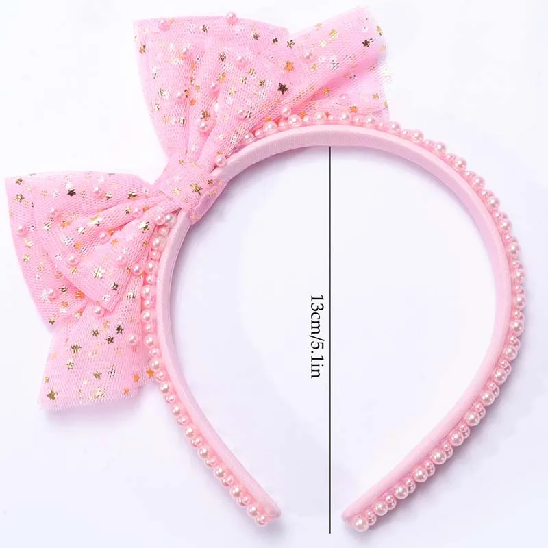 Ncmama Fashion Pink Lace Pearl fasce per donna Cute Glitter Stars Bow Hair Band Girl Headwear accessori per capelli regalo di compleanno