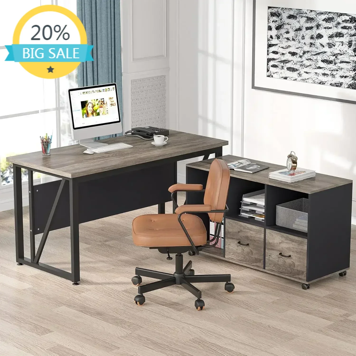 

Бестселлер XMSJ-Sale: Компьютерный стол L-образной формы 55 дюймов и боковой шкаф для документов 43 дюйма, мебель для домашнего офиса