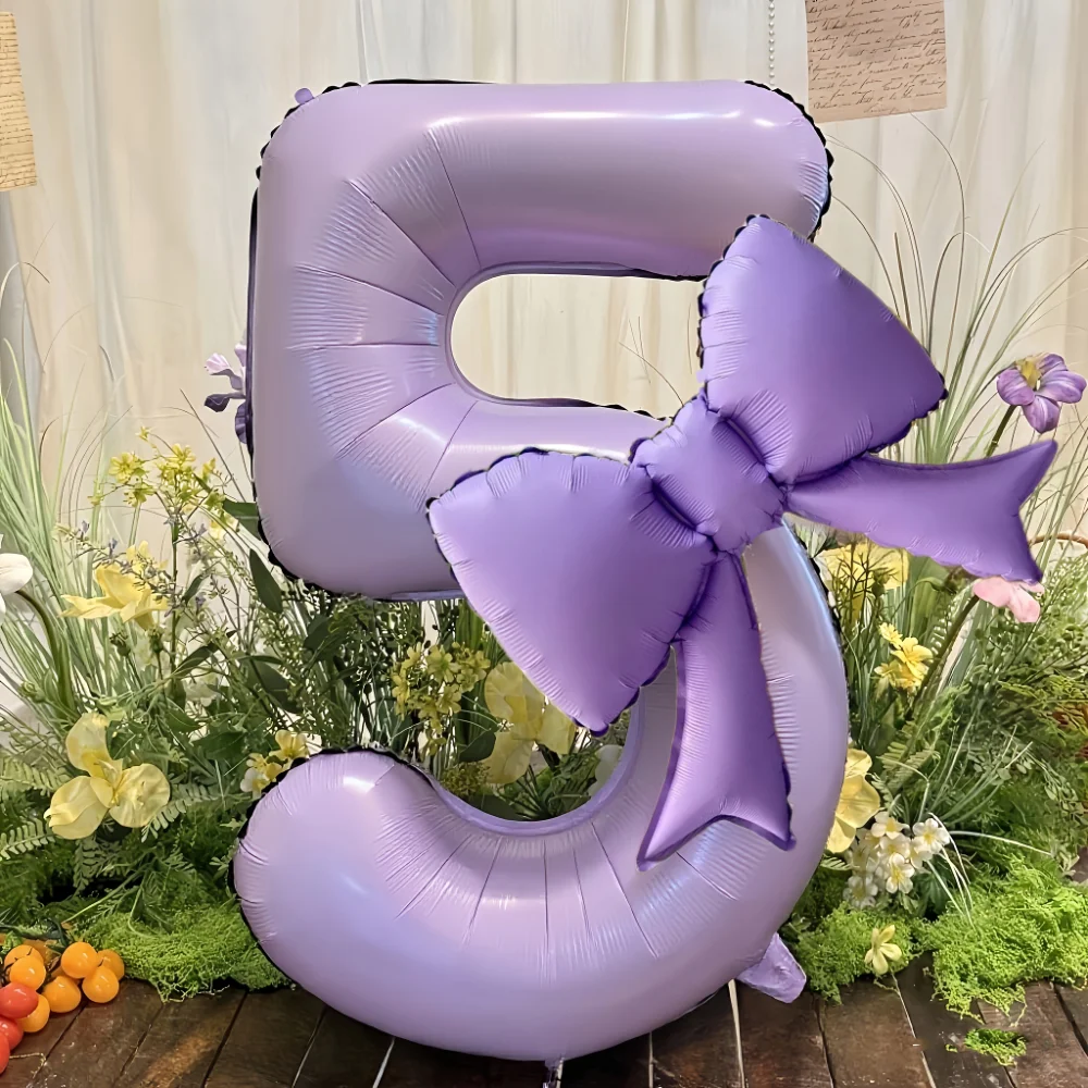 DTCTK 2pcs 40inch Cream Purple Number 0-9 Balloon with bow kids Adult Birthday Decoration Festive Party Supplies Anniversary Bal - Image 3