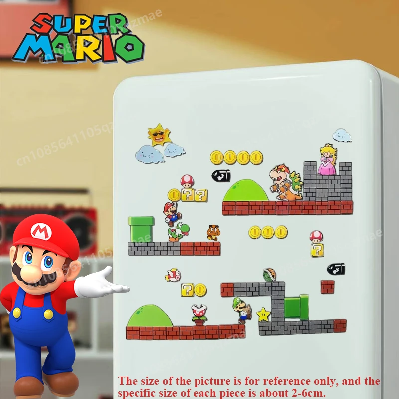 Game Super Mario Fridge Magnet DIY Set Decoration Anime Figure Acrylic Fixed Photo Message Board Reminder Magnetic Stickers Toys